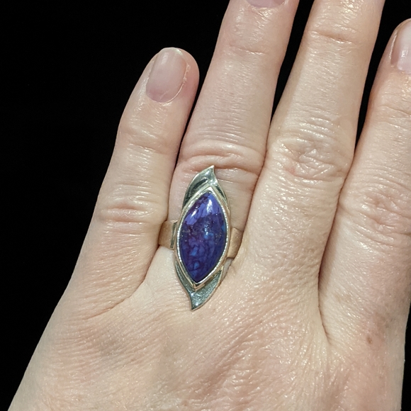 Purple Copper Turquoise .925 Silver Ring, size 8 - Picture 3 of 9